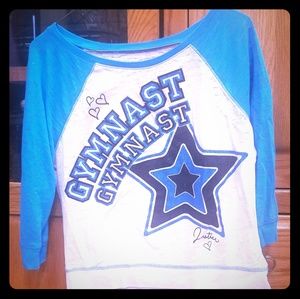 Blue and white gymnastics tee